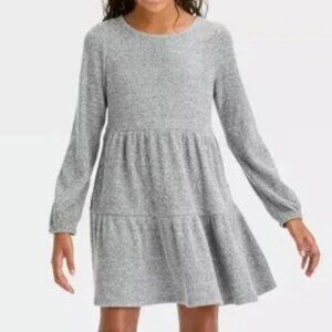 Girls' Tiered Long Sleeve Cozy Soft Knit Waffle Dress by Cat & Jack - Grey